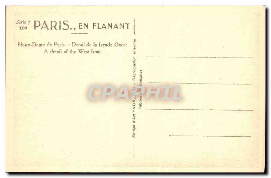 CPA Paris en Flanant Notre Dame de Paris detail de la Facade Ouest  — Verso