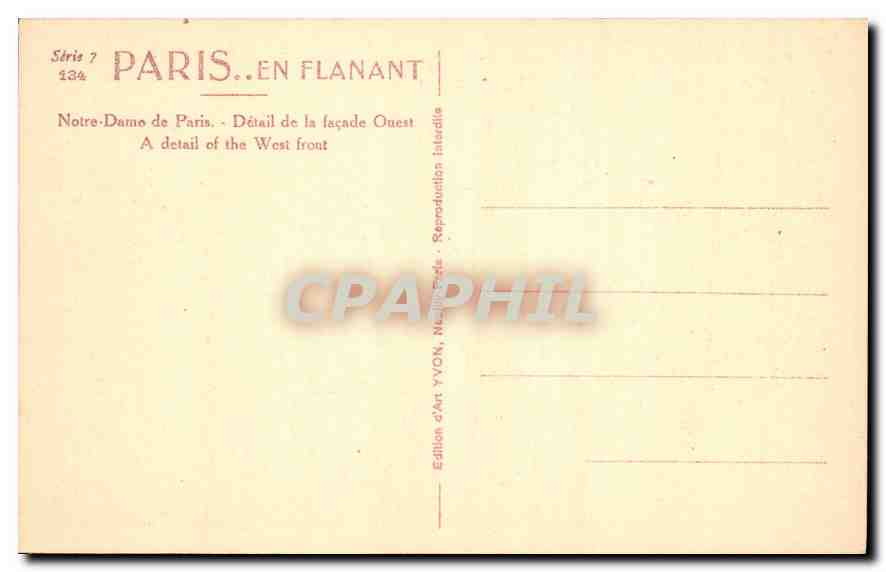 CPA Paris en Flanant Notre Dame de Paris detail de la Facade Ouest  — Verso