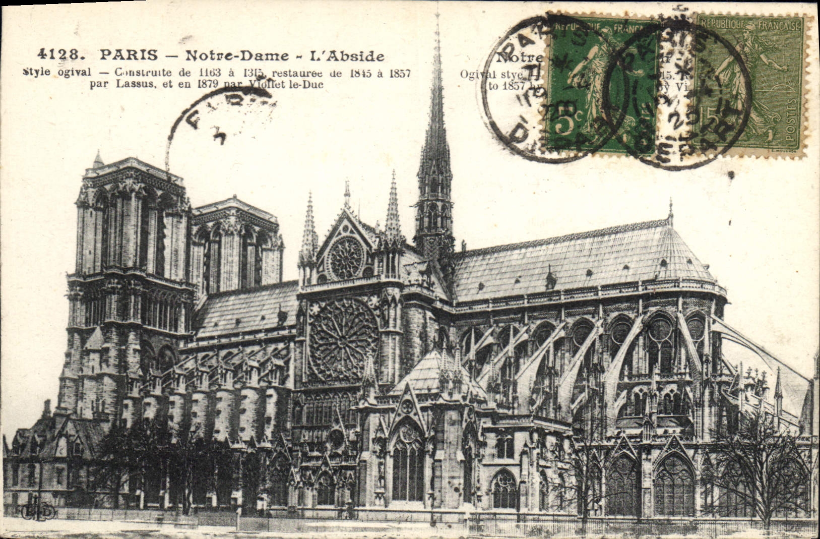 CPA Paris Notre Dame l'Abside style Ogival construite de 1163 a 1313 restauree de 1815 a 1837 par le