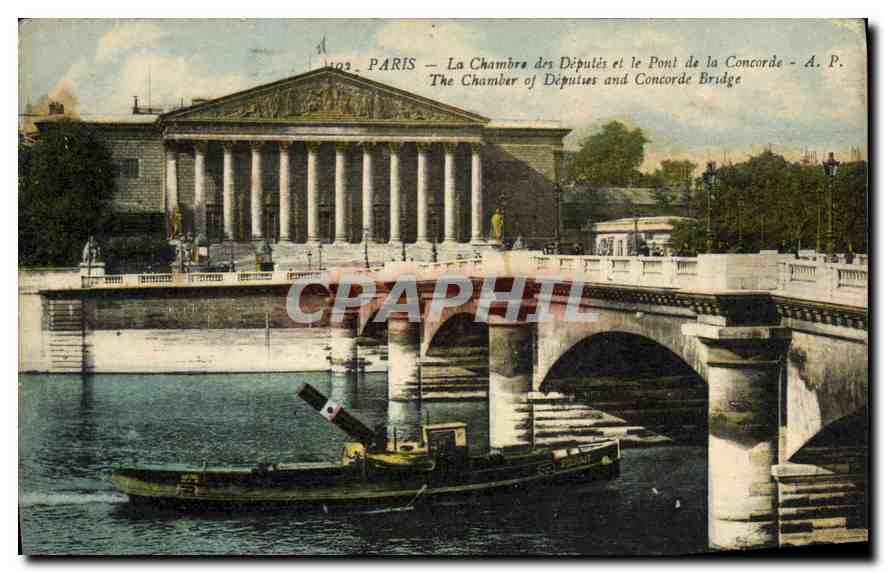 CPA Paris la Chambre des Deputes et le Pont de la Concorde Bateau