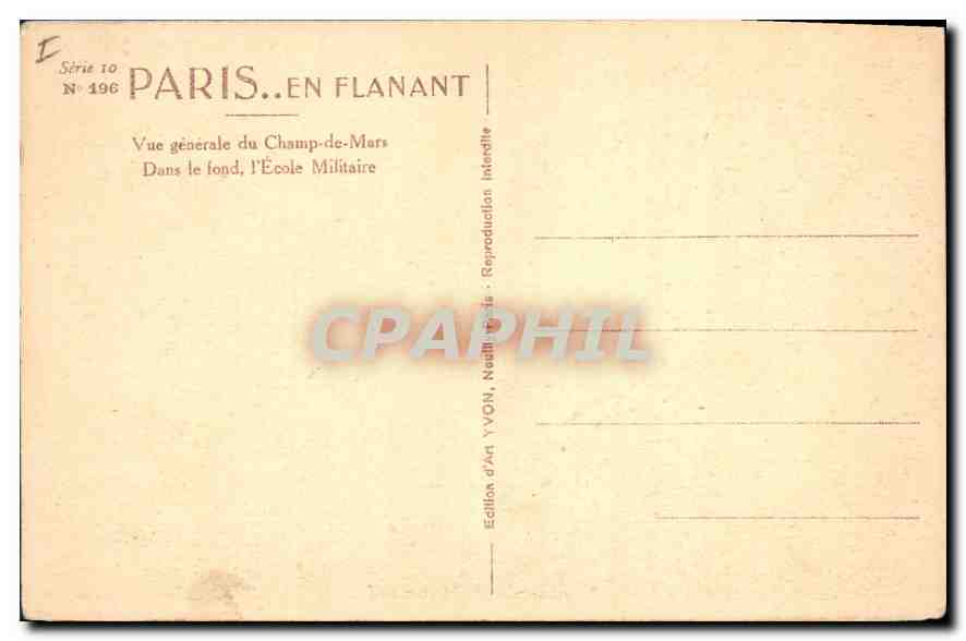 CPA Paris en Flanant vue generale du Champ de Mars dans le fond l'ecole Militaire  — Verso