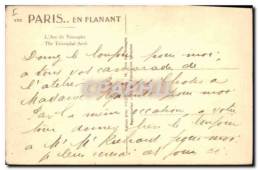 CPA Paris en Flanant l'Arc de Triomphe  — Rückseite