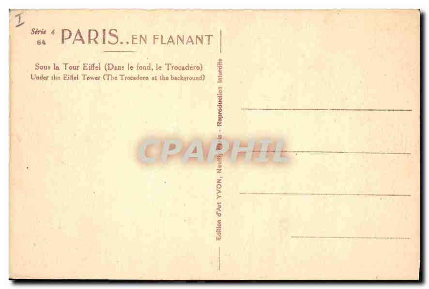 CPA Paris en Flanant sous la Tour Eiffel dans le fond le Trocadero  — Rückseite