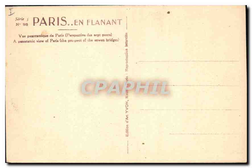 CPA Paris en Flanant vue panoramique de Paris Perspective des Sept Ponts  — Rückseite