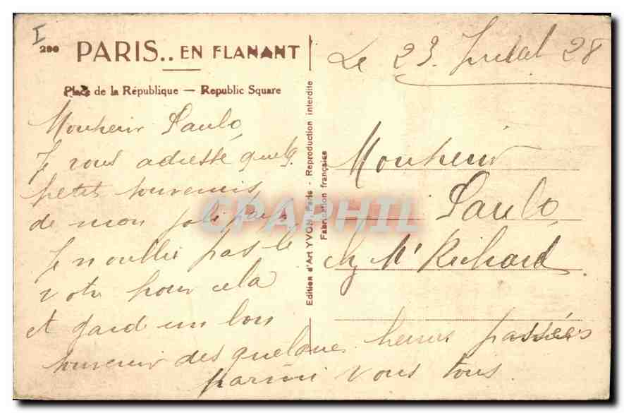 CPA Paris en Flanant Place de la Republique  — Rückseite