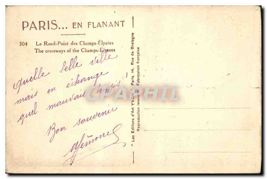 CPA Paris en flanant Le Rond Point des Champs Elysees  — Rückseite