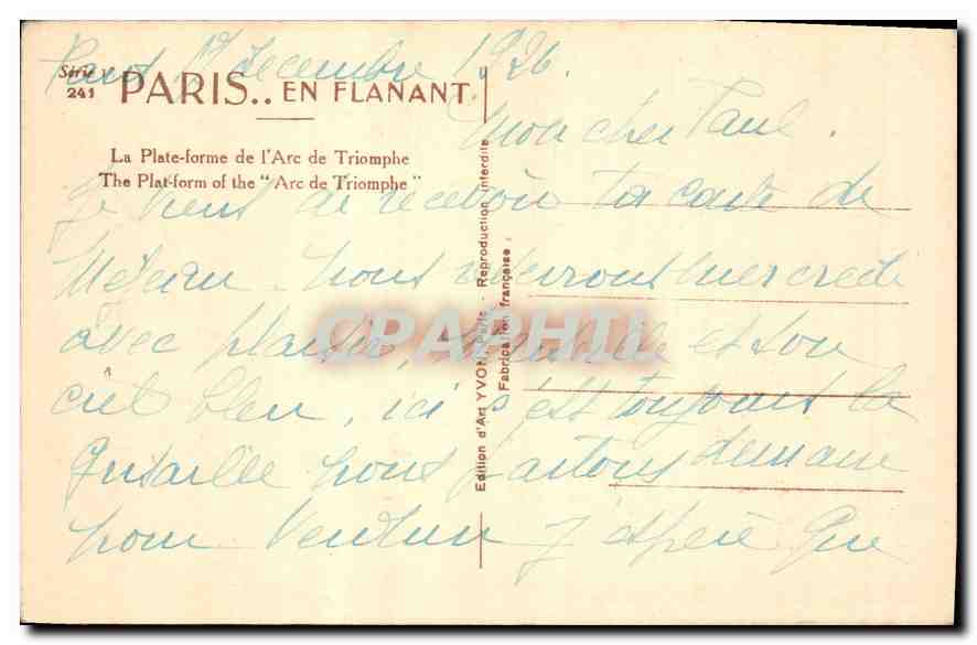 CPA Paris en flanant La Plate forme de l'Arc de Triomphe  — Rückseite