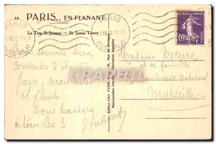 CPA Paris en flanant La Tour St Jacques  — Verso
