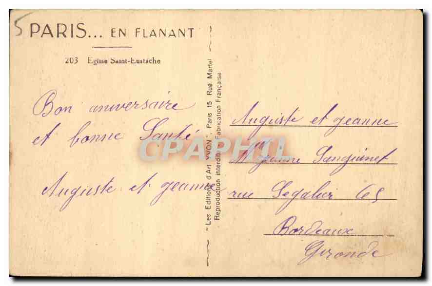 CPA Paris en flanant Eglise Saint Eustache  — Rückseite