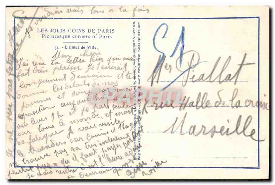 CPA Les Jolis Coins de Paris L'Hotel de Ville  — Rückseite