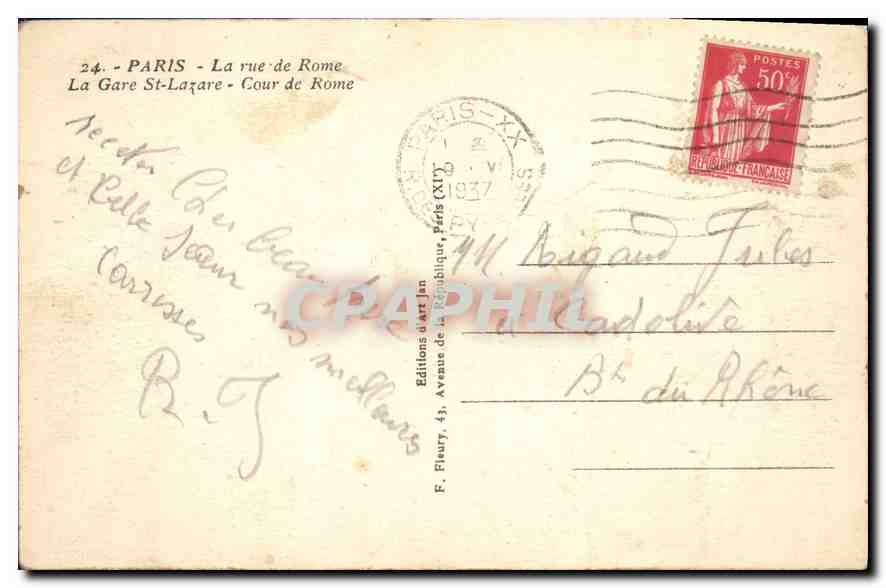 CPA Paris La Rue de Rome La Gare St Lazare Cour de Rome  — Rückseite