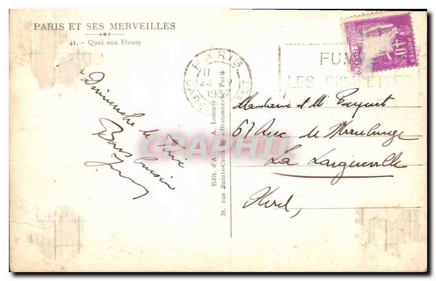 CPA Paris et ses Merveilles Quai aux Fleurs  — Rückseite
