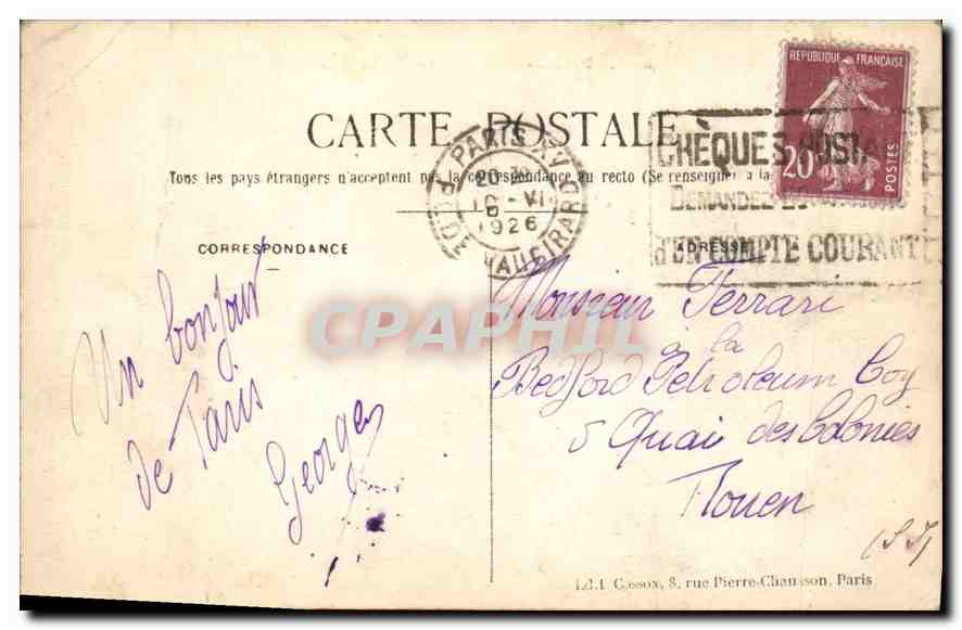 CPA Paris le Palais de Justice  — Verso