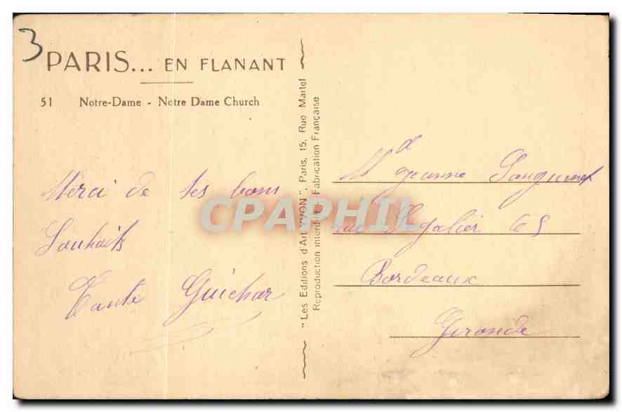 CPA Paris en flanant Notre Dame  — Rückseite