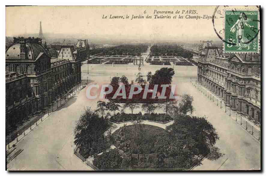 CPA Panorama de Paris Le Louvre le Jardin des Tuileries et les Champs Elysees  