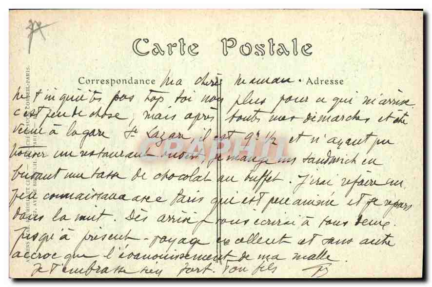 CPA Paris L'Arc de Triomohe de l'Etoile  — Rückseite