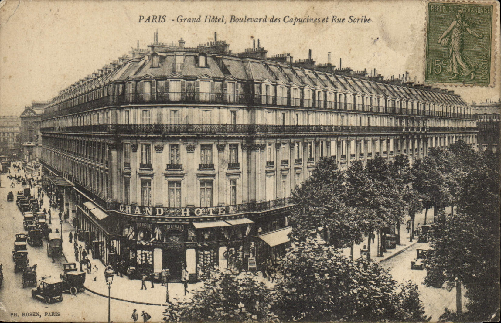 Paris - Grand Hôtel, Boulevard des Capucines et Rue Scribe — PH. ROSEN, PARIS
