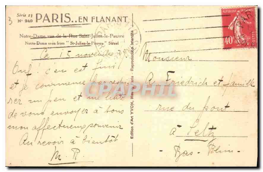 CPA Paris en flanant Notre Dame vue de la Rue Saint Julien le Pauvre  — Rückseite