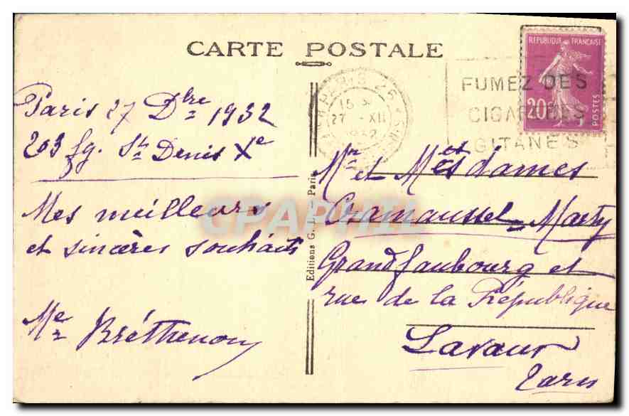 CPA Paris Chambre des Deputes  — Rückseite