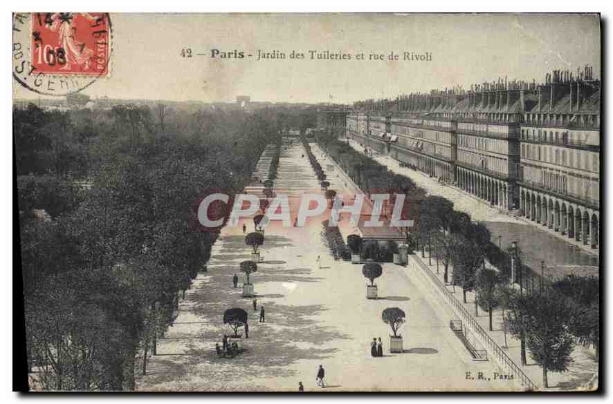 CPA Paris jardin des Tuileries et rue de Rivoli 