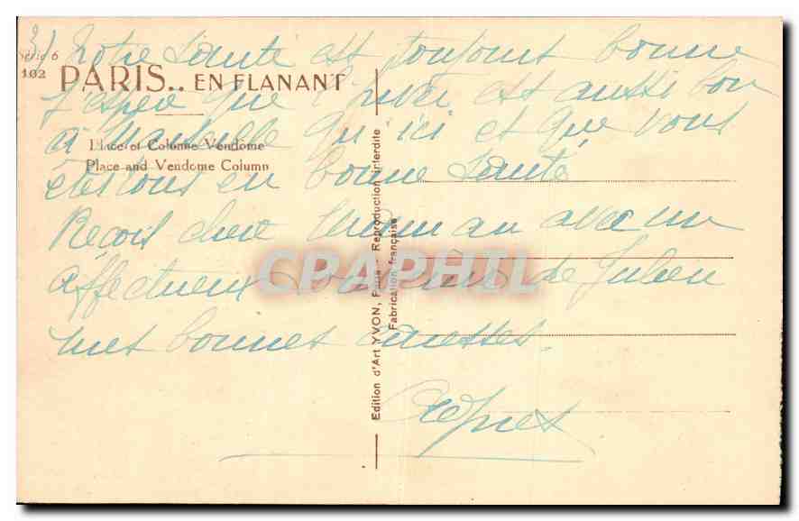 CPA Paris en Flanant Place et Colonne Vendome  — Rückseite