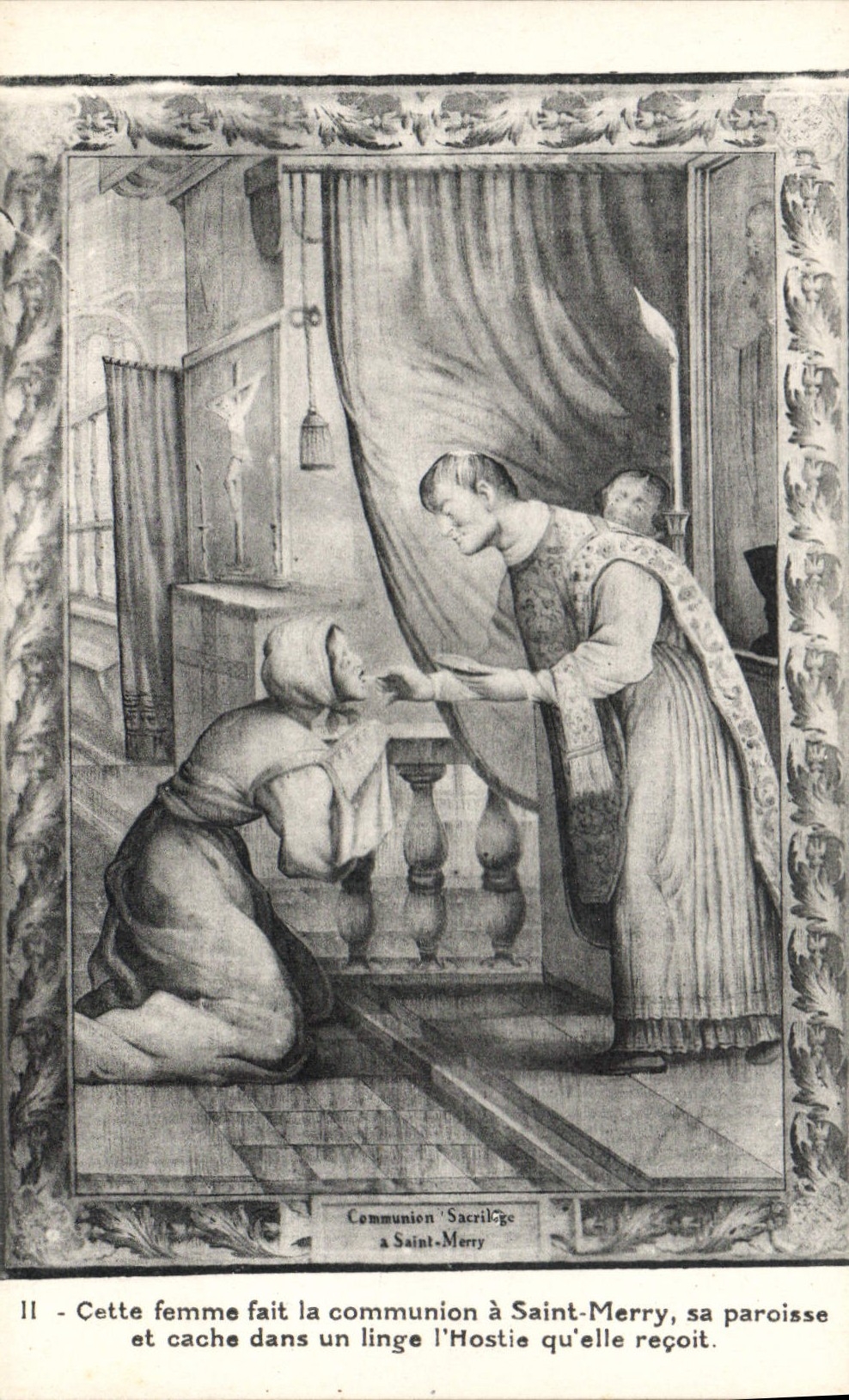 CPA Cette Femme fait la Communion a Saint Merry sa paroisse et cache dans un linge l'Hostie qu'elle 