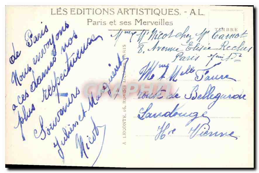 CPA Paris la Chambre des Deputes  — Verso