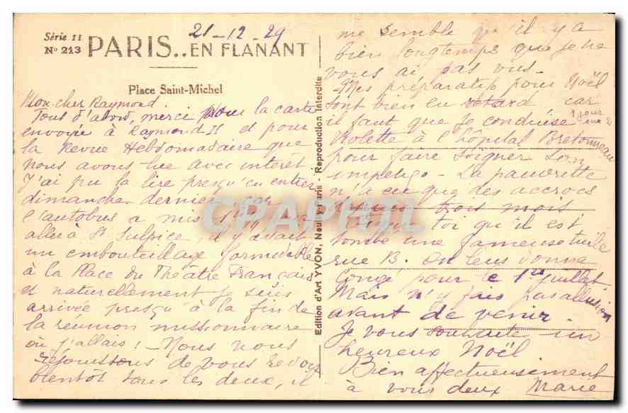 CPA Paris en Flanant Place Saint Michel  — Rückseite