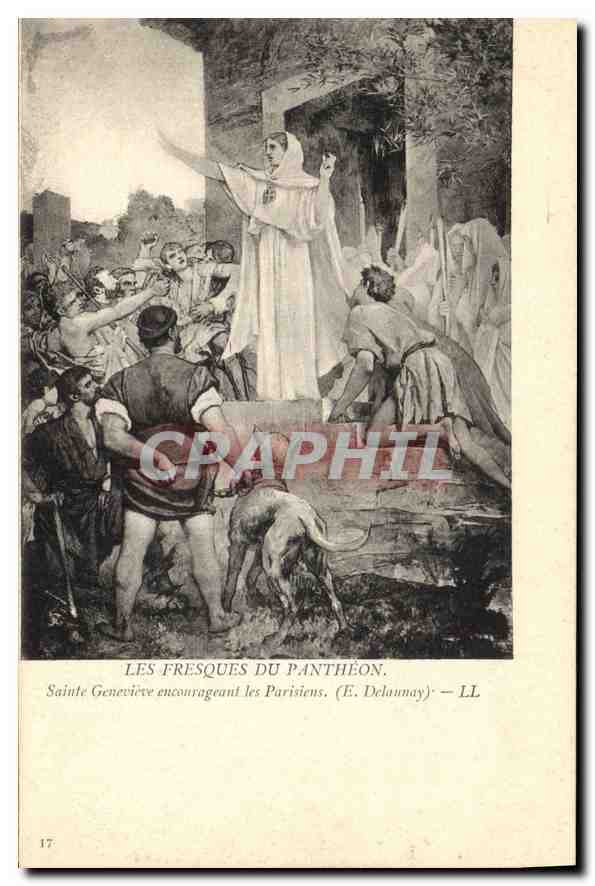 CPA Les Fresques du Pantheon Sainte Genevieve encourageant les Parisiens E Delaunay 