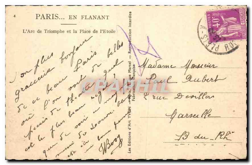 CPA Paris en Flanant L'Arc de Triomphe et la Place de l'Etoile  — Rückseite