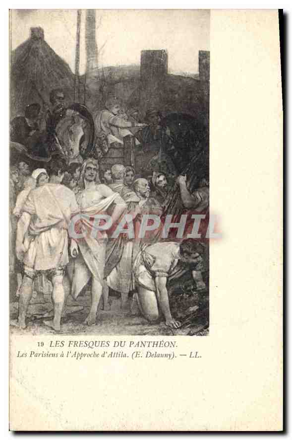 CPA Les Fresques du Pantheon Les Parisiens a l'Approche d'Attila 