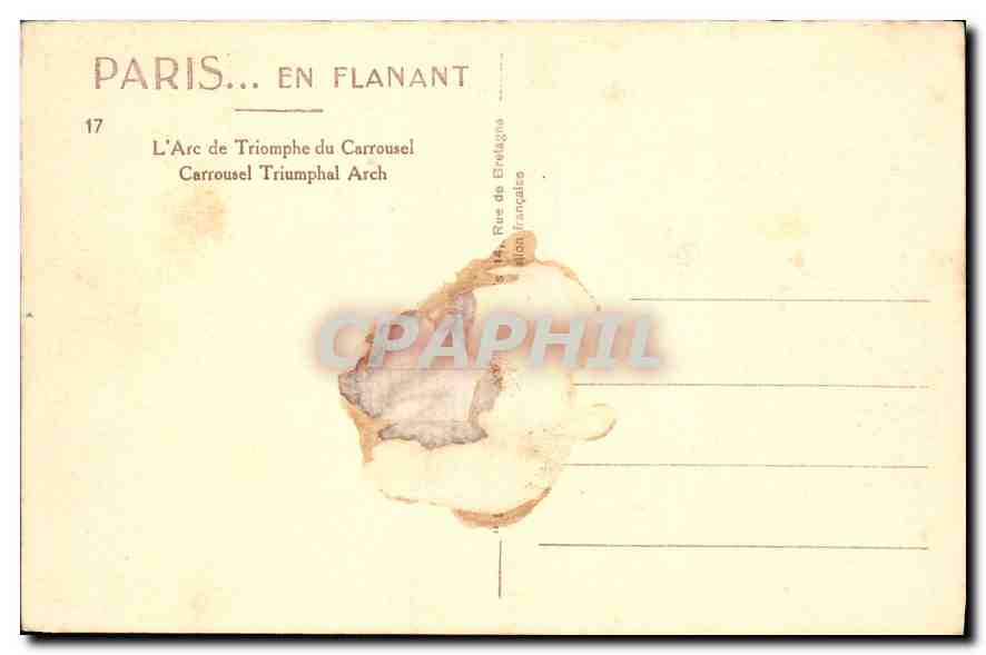 CPA Paris en flanant L'Arc de Triomphe du Carrousel  — Rückseite