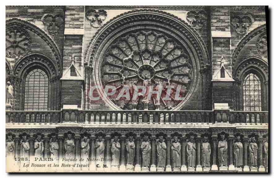 CPA Paris Facade de Notre Dame La Rosace et les Rois d'Israel 