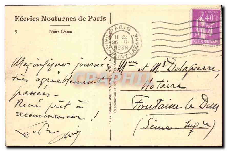 CPA Feeries Nocturnes de Paris Notre Dame  — Verso