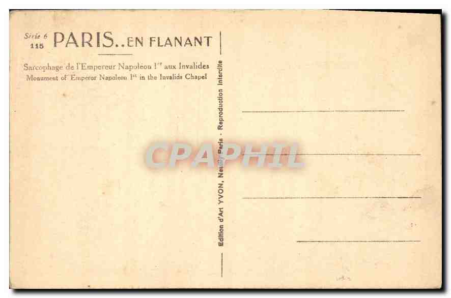 CPA Paris en flanant Sarcophage de l'Empereur Napoleon I aux invalides  — Verso