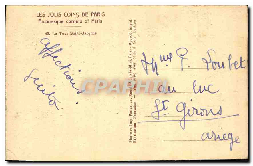CPA Les Jolis Coins de Paris La Tour Saint Jacques  — Verso
