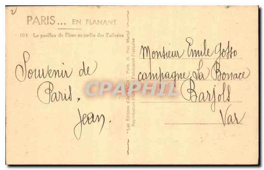 CPA Paris en flanant Le pavillon de Flore au jardin des Tuileries  — Rückseite