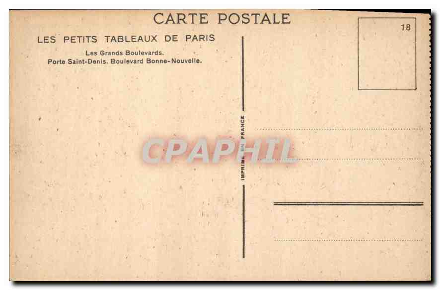 CPA Les Petits Tableaux de Paris Les Grands Boulevards Porte Saint Denis Boulevard Bonne Nouvelle  — Verso