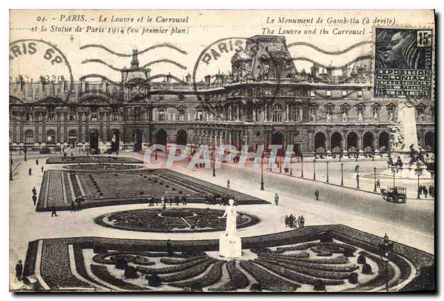 CPA Paris Le Louvre et le Carrousel et la Statue de Paris 1914 