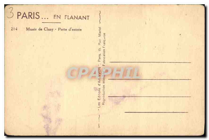 CPA Paris en flanant Musee de Cluny Porte d'entree — Rückseite
