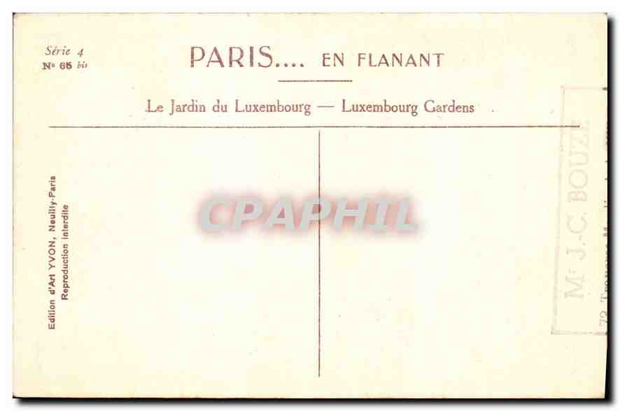 CPA Paris en Flanant Le Jardin du Luxembourg  — Rückseite