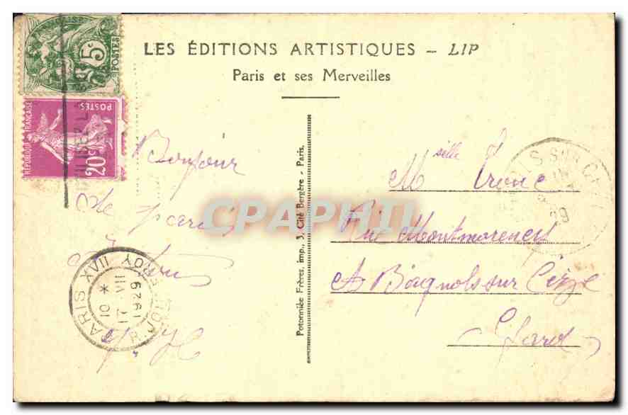CPA Paris Place de la Bastille  — Rückseite