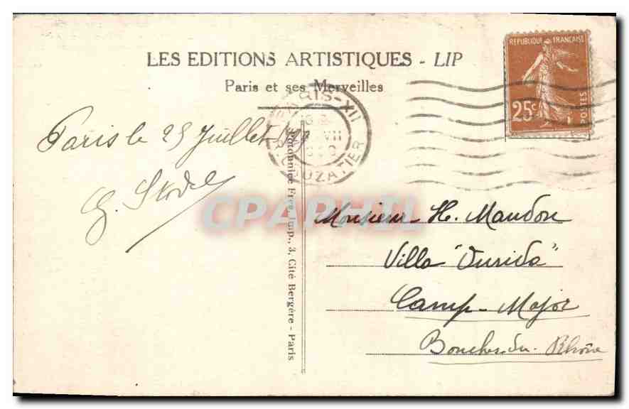 CPA Paris la Chambre des Deputes  — Rückseite
