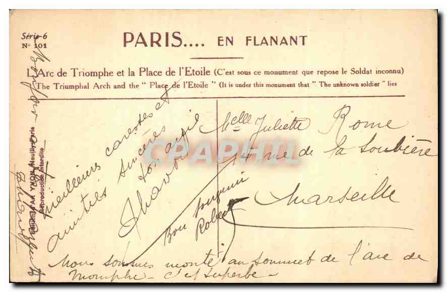 CPA Paris en flanant L'Arc de Triomphe et la Place de L'Etoile  — Rückseite