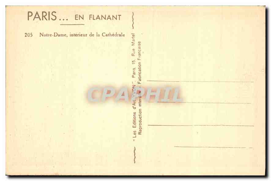 CPA Paris en Flanant Note Dame interieur de la Cathedrale  — Rückseite