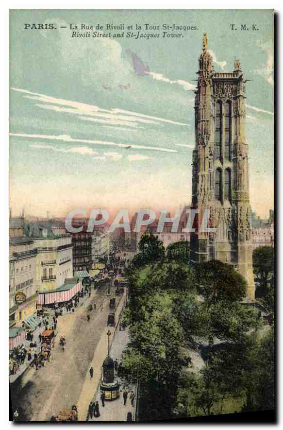 CPA Paris La Rue de Rivoli et la Tour St Jacques 