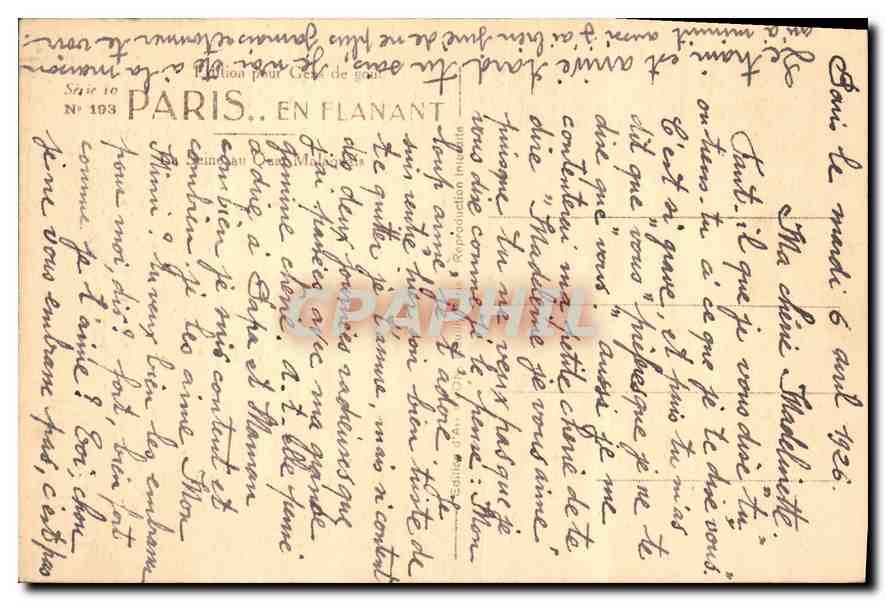 Paris. En flânant — Série 10, N° 193 — Édition pour Géza de Goe — Verso