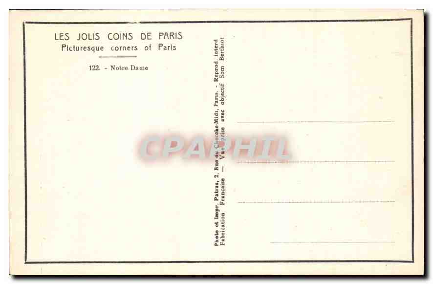 CPA Le Jolis Coins de Paris Picturesque corners of Paris Notre Dame  — Verso