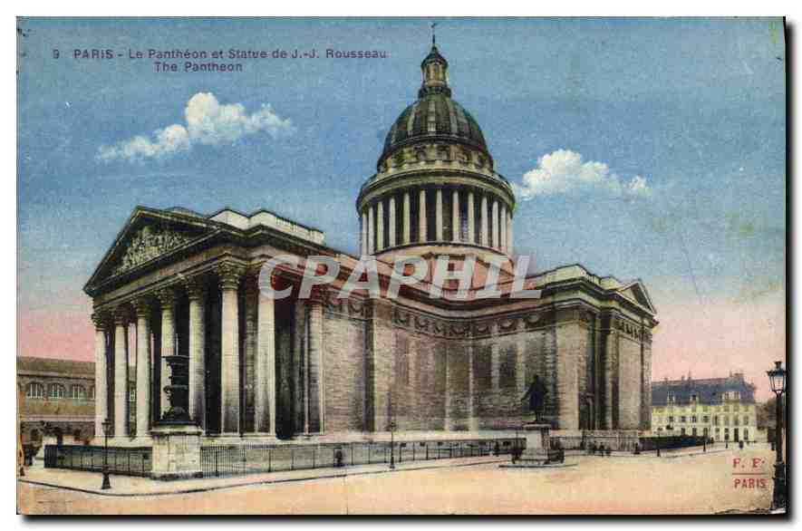 CPA Paris Le Pantheon et Statue de J J Rousseau 