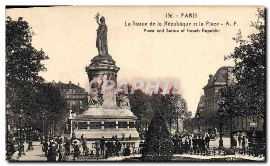 CPA Paris La Statue de la Republique et la Place 